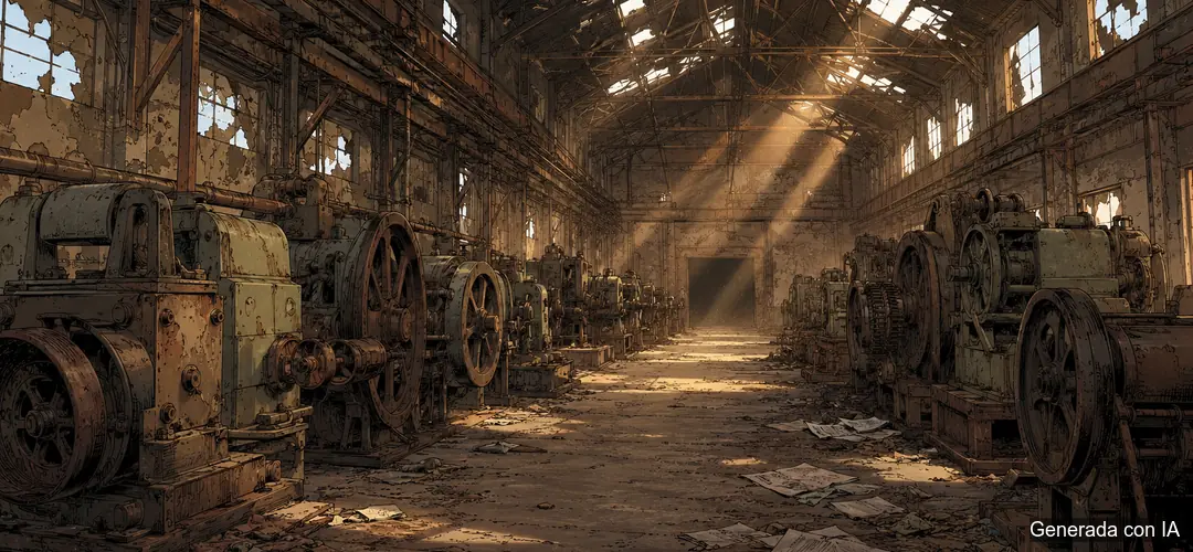 Fábrica abandonada como imagen de desindustrialización Interior de fábrica abandonada, símbolo de desindustrialización en Colombia